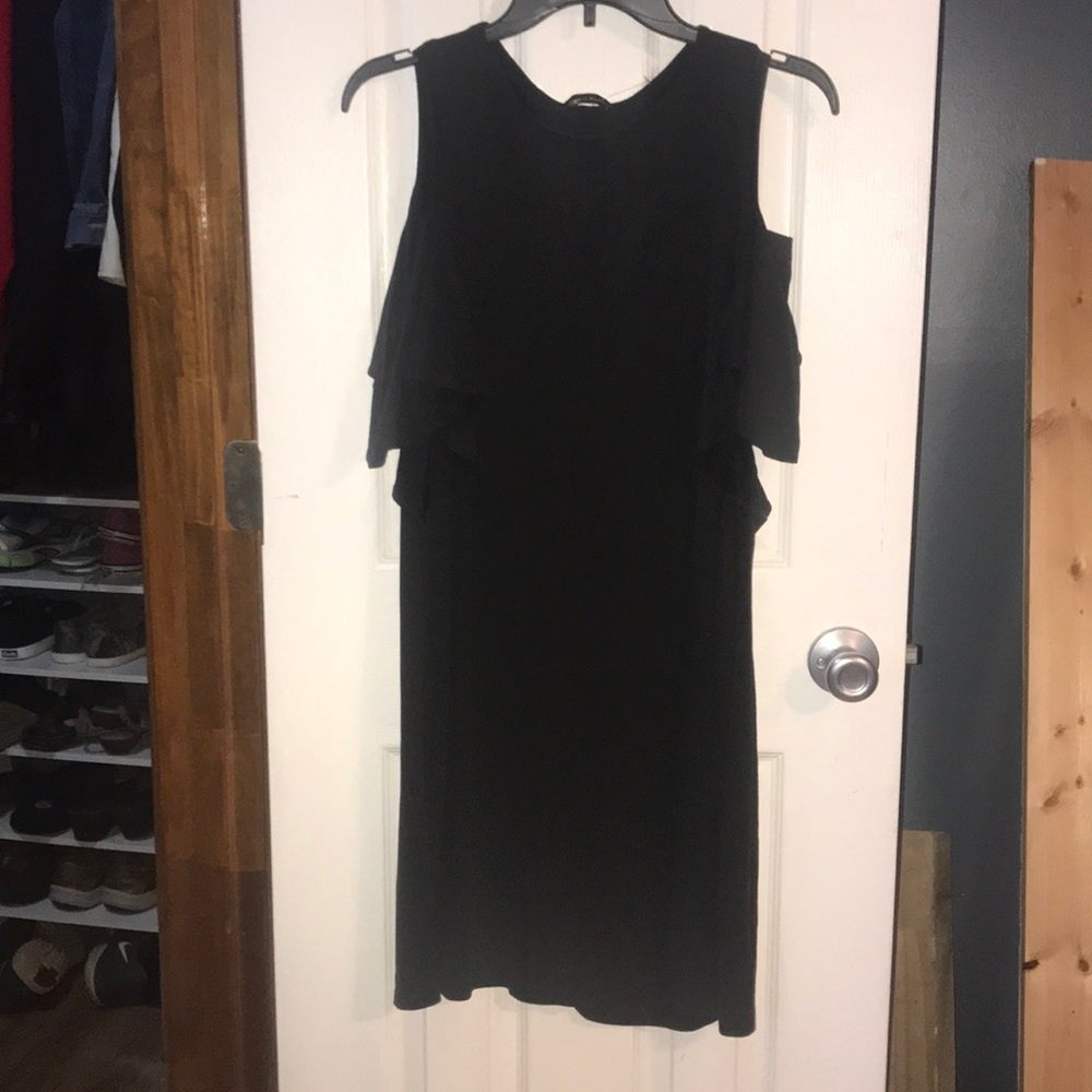 Black flutter sleeve cold shoulder dress